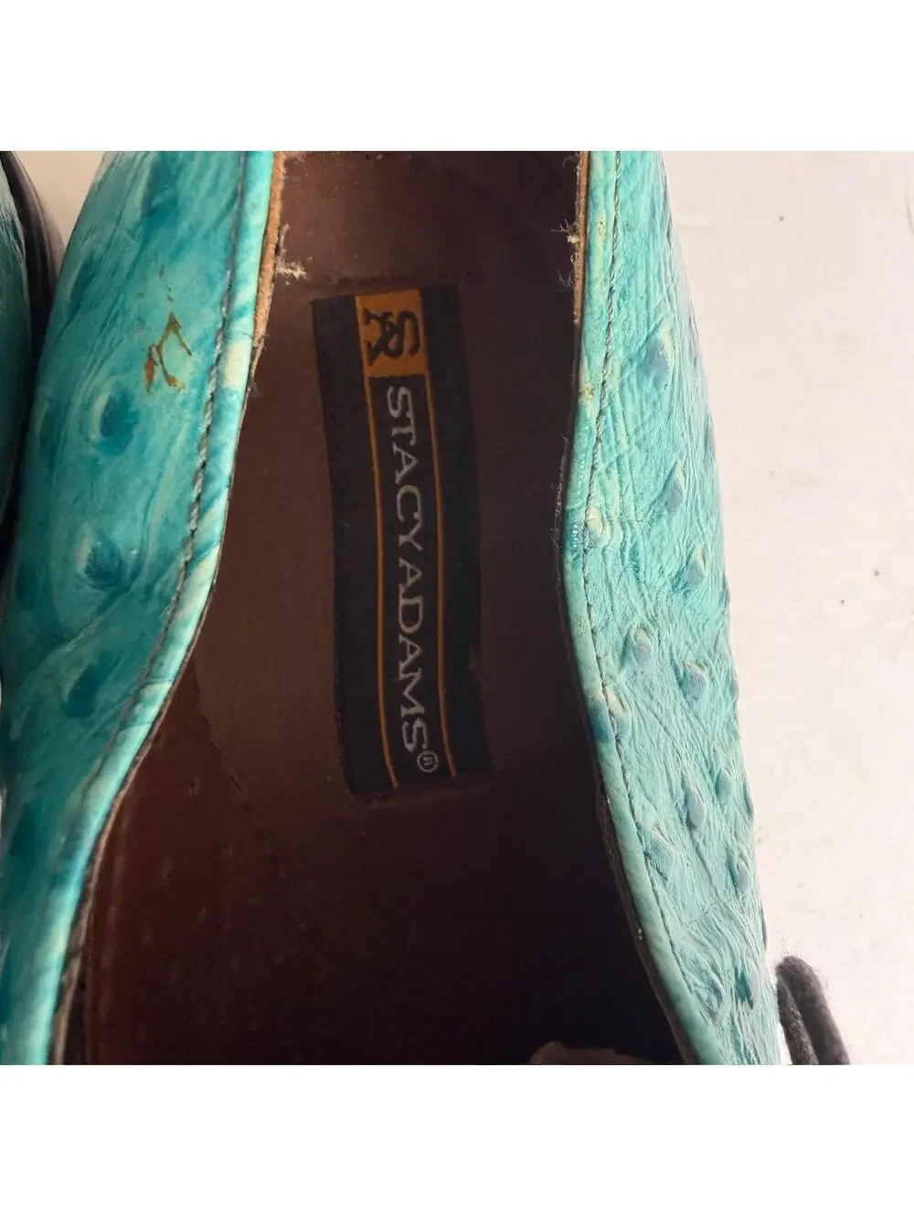 Stacy Adams Ostrich Crocodile Print Oxford Shoes Men's Size 10.5M Teal Lace Up